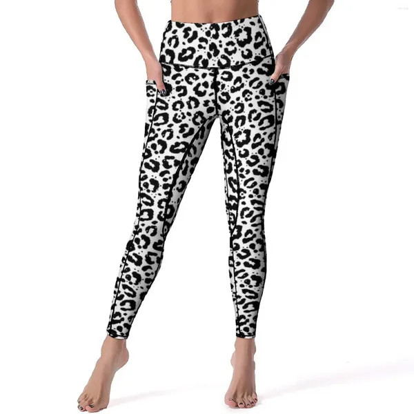 Damen -Leggings Tier Yoga Hosen sexy schwarze weiße Leopardendruckgrafik hohe Taille Fitness Running Leggins Frauen Modetorte Strumpfhosen