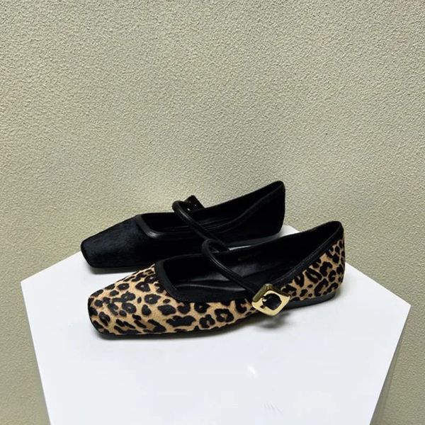 Fashion Womens Flat Thant Cround Toe Leopard Print Casual Shouse Женщина дышащая в воздуха на открытом воздухе Soft Mary Jane Shoes 240424