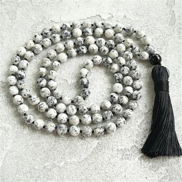 Цепи 8 -мм кунжут Jasper Black Onyx 108 Beads Beads ручной кисточки энтузиасты модные энтузиасты классический металл формальный событие деревенское дзен