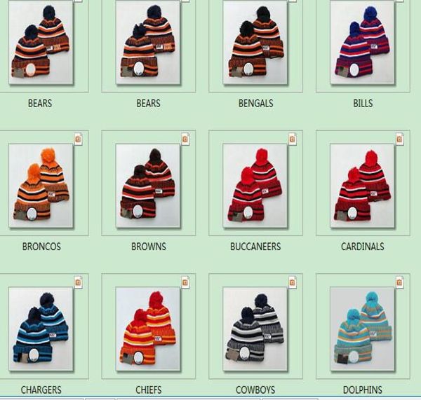 2019 New Designer 100th Anniversary Sideline Beanies Caps American Football 32 Teams Sports Winter Hat Beanie Skullies Sport POM K1219640