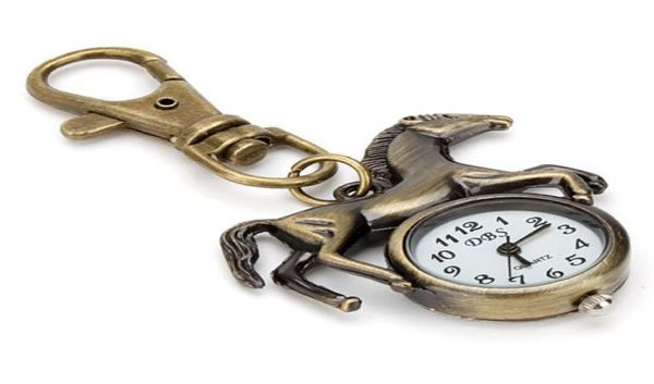 Mode Männer Frauen Pferd Anhänger Keychain Key Ring Quarz Pocket Watch Bronze Anhänger lebendige laufende niedliche Tierquarz Analog Pocke3425694