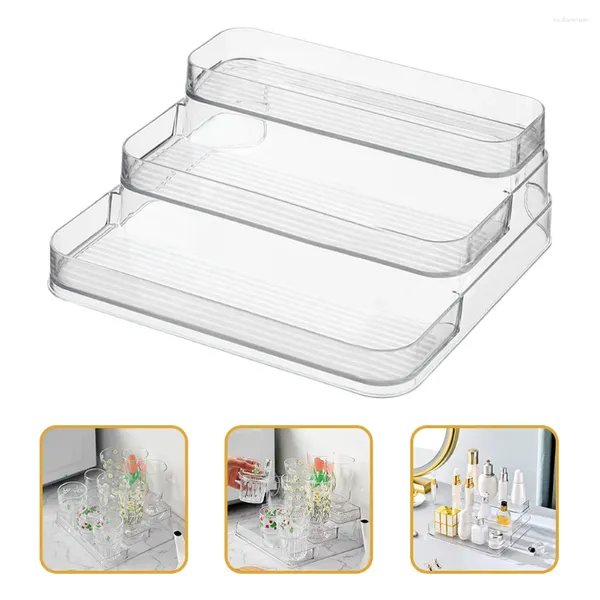 Armazenamento de cozinha 3 -Tier Transparent Stepped Cup Holder Prateleiras de especiarias Organizador da área de trabalho do condimento O animal de estimação de 3 camadas