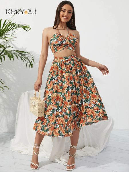 KEBY ZJ Summer Boho Bikini Dress Dress Chic Women Women Elastic Waist Skirt With Female Beach Holiday Floral Stampa set midi 240423