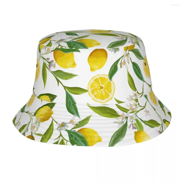 Beralar meyve limon kovası şapka bahar piknik aksesuarları çiçek yeşil yapraklar balıkçılık kapağı kamp için kadın panama katlanabilir