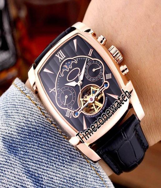 New Kalpa Grande Tourbillon PF01125401 Moon Fase Automatic Mens Watch Rose Gold Black Dial Черные кожаные часы дешевые часы Timezonew5786431