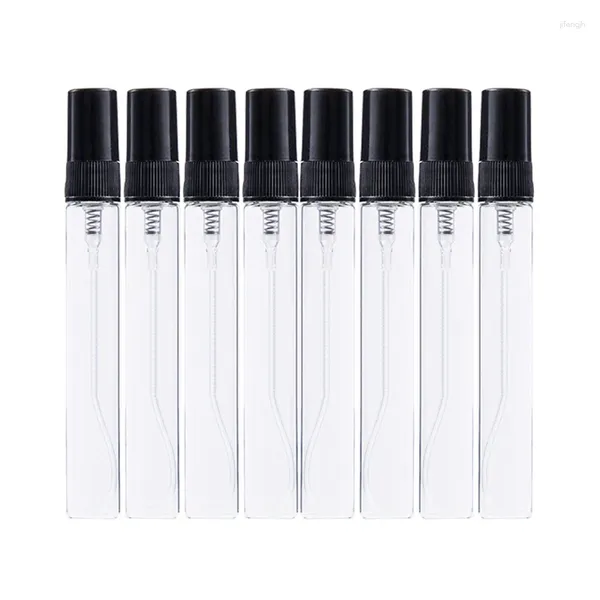 Speicherflaschen 8pcs 10 ml mattschwarze Sprühflasche Transparentes Glas 13 Zahndüse Parfüm