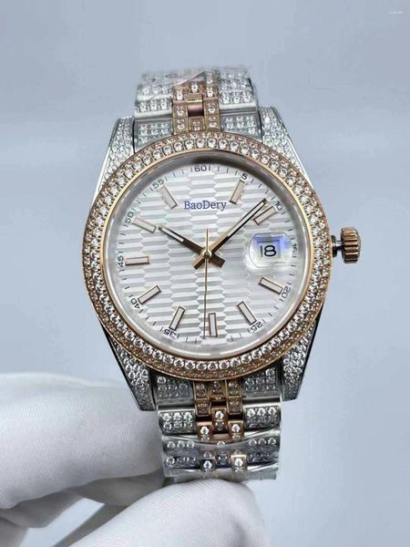 Нарученные часы 41 ммлегантные мужские часы - Diamond Case Multi -Calor Dial 41 -мм водонепроницаемого механического движения полная поверхность роскошь