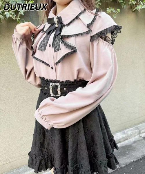 Frauenblusen 2024 Herbsthemd Japanische Single-Shirts Rojita Lolita Mine zerkleinerte schulterfreie Spitzenbluse Femme Sweet Bow Blusas Top