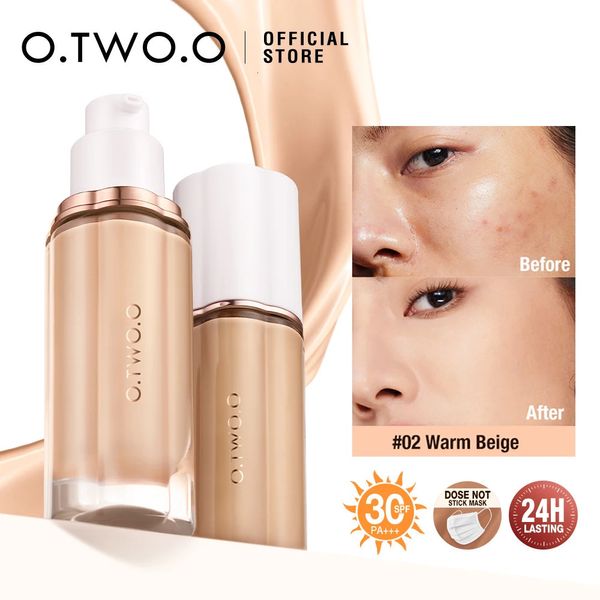 Creme de fundação líquida de Otwoo para face 30ml Alta cobertura de maquiagem Protetor solar SPF30 Centers impermeáveis 240428