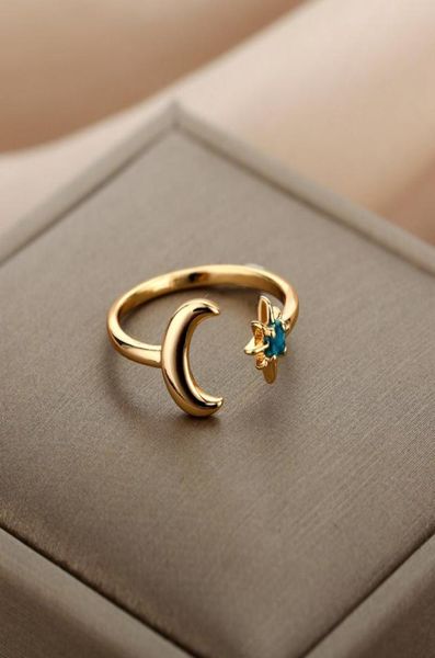 Anéis de casamento Zircon Moon e Star for Women Minimalist Aço inoxidável de aço inoxidável Casal anel Acessórios de joias de Natal 22541376