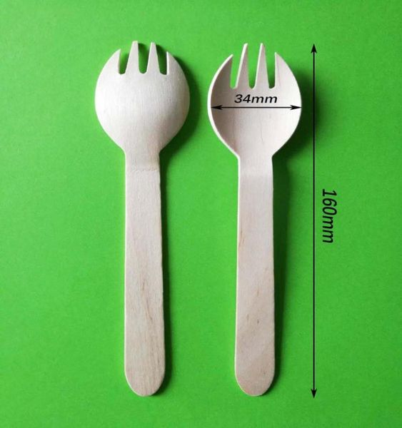 O garfo de madeira de 18328 6 polegadas pode ser usado como um garfo e uma colher para usar uma salada de madeira descartável Fork4444549