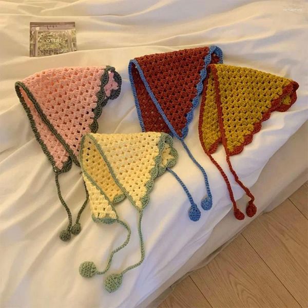 Lenços de crochê bandana de lenço de cabelo turbante para mulheres tricotando acessórios de moda de faixa de cabeça vintage