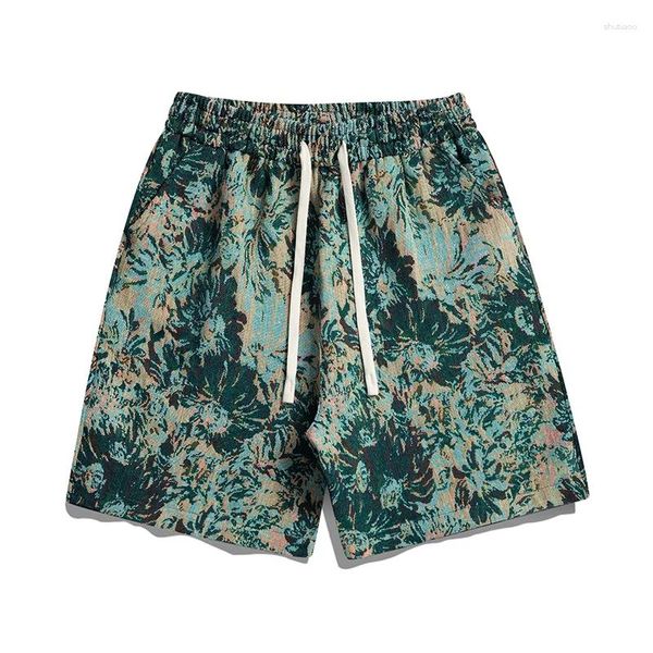 Shorts maschile in stile estivo in vita medio cravatta elastica fiori stampa pantaloni casual classici pendolari