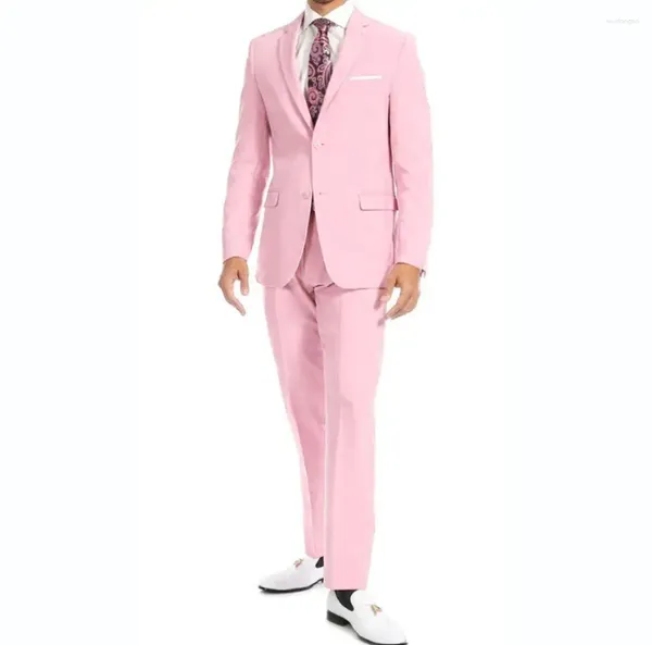 Abiti da uomo eleganti maschi rosa si adattano a due pezzi (pantaloni giacca) set sottile vestito formale maschile di alta qualità