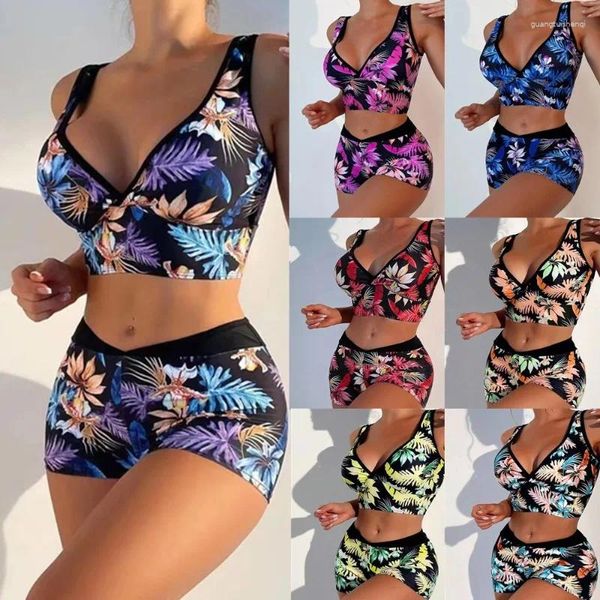 Frauen Badebekleidung Sommer hochwertiger modischer und sexy Bikini-Set mit kleinem Blumendruck Bugbadeanzug Strand Zweiteiler 2024 N142