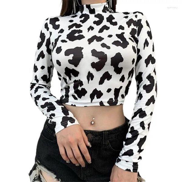 Kadın Tişörtleri 2024 Kadın Seksi mahsul üst uzun kollu balıkçı yakalı kaputlu kaput inek izi yaz sonbahar plaided için kısa bluz