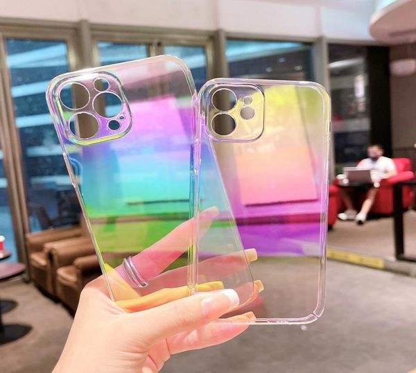 Rainbow Gradient Laser Aurora Casos de camaleão transparente PC rígido PC para iPhone 13 12 mini 11 Pro xr xs max x 8 plus samsung s22830921