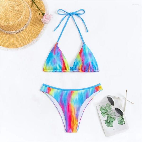 Frauen Badebekleidung Multicolor-Dreieck sexy Bikini-Tanga Badeanzug Rückenfreier String zweiteiliger Y2k Frauen Brasilianischer Strandanzug Outfit