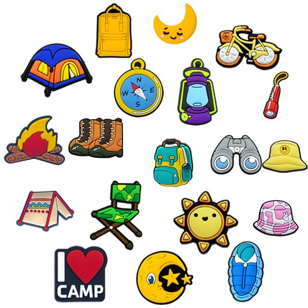 18Colors Outdoor Adventure Anime Charms Wholesale Memórias de infância Game Funny Gift Cartoon Charms Acessórios para sapatos PVC Decoração de fivela de borracha macia e entupimento de borracha