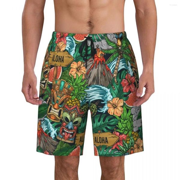 Мужские шорты мужская доска Tiki Mask Tropical Retro Beach Trunks Смешные прохладные быстрые сушки спортивной фитнес