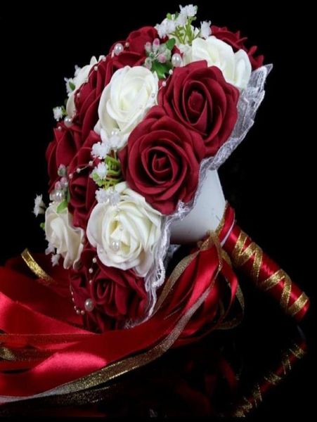 Europäische Hochzeitszubehör Braut Holding Blume PE Bubble Simulation Hochzeitsboschungen Requisiten Bouquet Bouquet Wein Rot Weiß 4804020