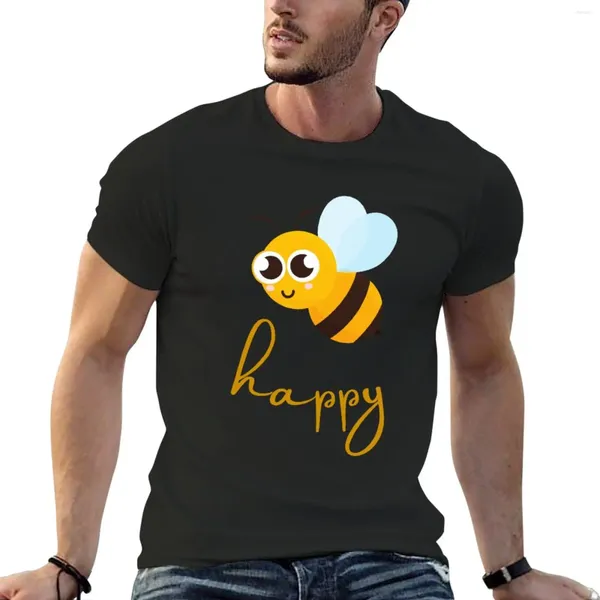 Tampo masculino Tops fofos Bee Happy T-shirt Tees de camisetas montadas para homens