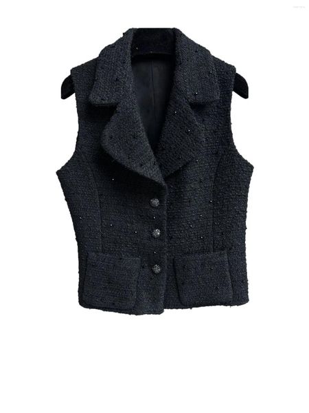 Giacche da donna gilet scollatura con scollo con laramellata design pesante abbigliamento decorazione perle abbellimento casual moda 2024 autunno 1205