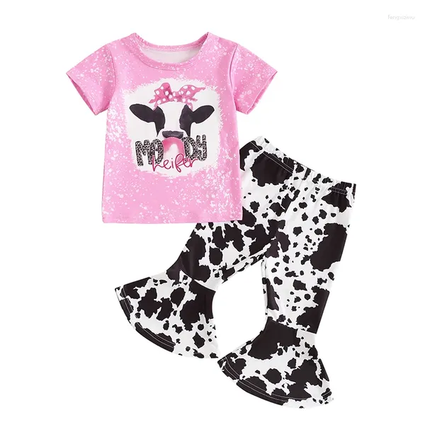 Set di abbigliamento per bambini bambino outfit occidentali outfit moda t-shirt stampato a maniche corte con pantaloni a bagliori lunghi bidoni ragazze 2 pari