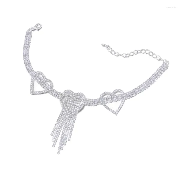 Caviglieri 2024 Fashion Double Heart Anklet Rhinestone Chain Gioielli per donne Bling Love Foot Bracciale Crystal Gioielli