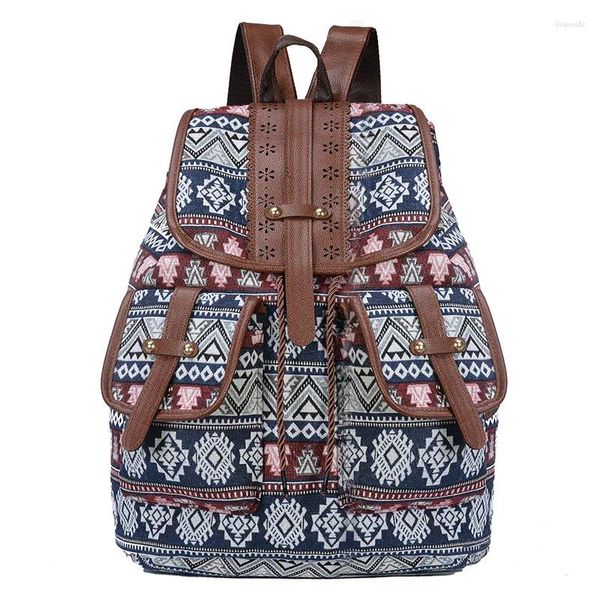 Rucksack Ethnisches Retro -Muster Canvas Handtasche Mode Persönlichkeit Travel Draw String kleiner Großhandel