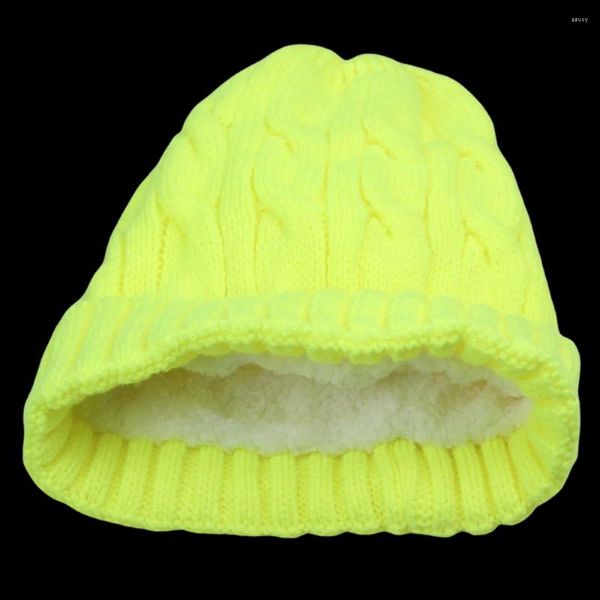 Berretti di cappelli invernali a maglia di colore berrette da donna Capo di busto termico foderato in pile per uomini per uomini neon giallo arancione nero rosso scuro