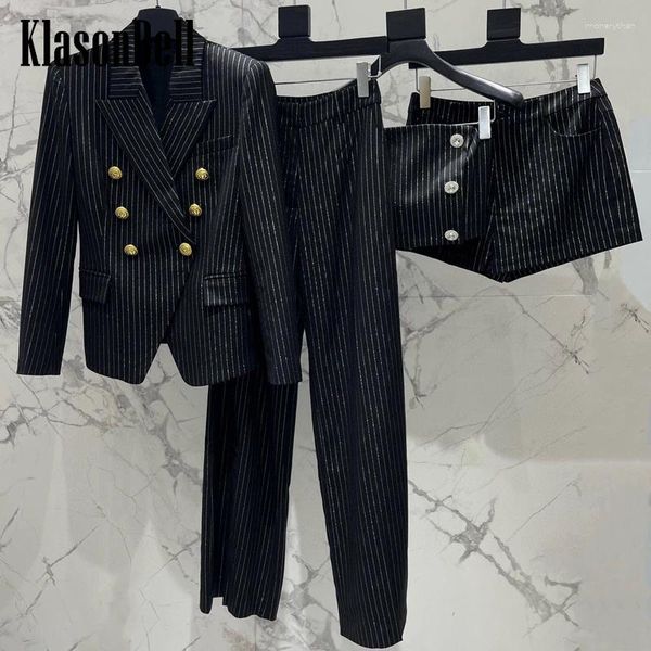 Рабочие платья 3.14 Klasonbell 2024 Полосатый шерстяной костюм Женщины Slim Blazer или Diamond Button Butt