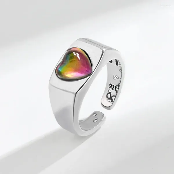 Обручальные кольца прибытие модный красочный опал камень любовь сердце тайское серебряное обручальное обручальное кольцо Ювелирные изделия для женщин подарки
