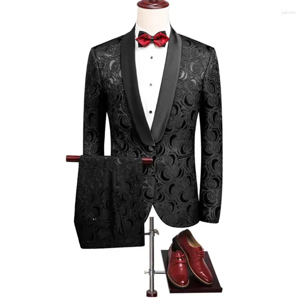 Ternos masculinos 2024 Moda Black Jacquard Shawl Clalar Tuxedo Suit Men Wedding Groom Groom Prom Party Facking Jacket Man Blazers