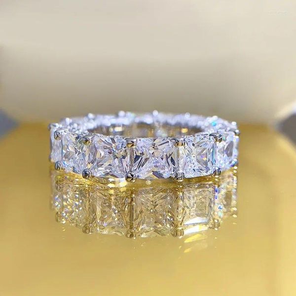 Küme halkaları ışıltılı 5mm prenses, kadınlar için yüksek karbonlu elmas kesim orijinal 925 sterlin gümüş yüzük düğün hediyesi güzel mücevherler