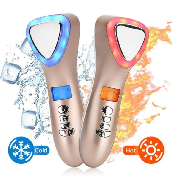 Mini Cold Hammer Massager Led Light Therapy Therapy Ultrasonic Cryotherapy Vibration Face Lift Pore Crink Skin Care Machine9476515