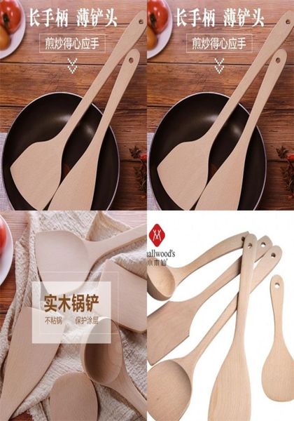 Cucchiaio in legno spatola eco -amico utensile cucina in legno paletta cucina friggi che mescolano pale a manico lungo cucini per forno spatula 5333330474