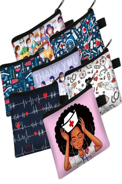 42 estilos enfermeiro doutor moeda bolsa keychains preto médico magia padrão médico saco de saco de eco women wallet6246110