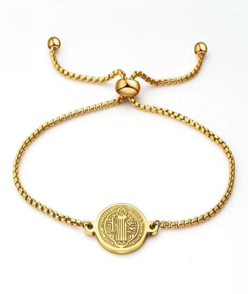 Braccialetti Charm 100 Bracciale in acciaio inossidabile San Benito per donne Goldsilver Colore Metal Saint Benedict Cross Medal Regolabile C5262640