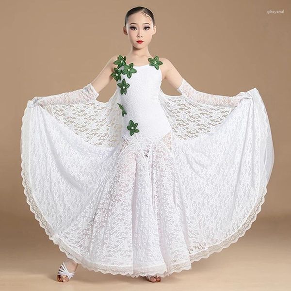 Стадия Wee White Ballroom Dance Dress Girls Waltz Social Performance Presses национальные стандартные танцевальные соревнования костюм Vdl261