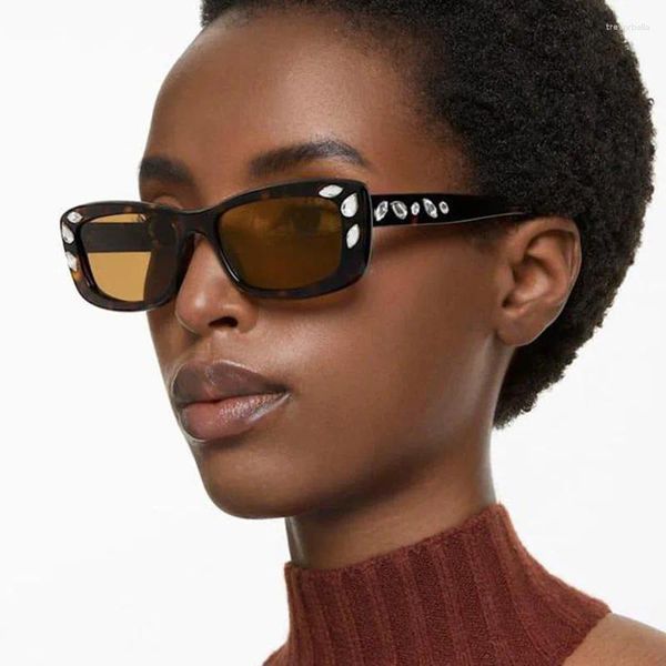 Солнцезащитные очки мода маленькая квадратная рама Diamond 2024 Vintage Athestone Sun Gchanses