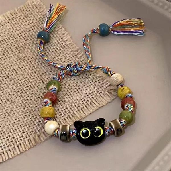 Armband für Frauen Neue chinesische Stil farbenfrohe Keramikperlen Katze Persönlichkeit Trendy Neues Nischendesign handgewebte Armband PF PF