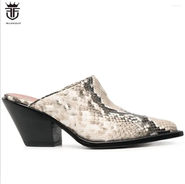 Scarpe casual marca maschile in pelle serpente punta di punta di piedi muli slip su mocassini pigri da 5 cm tallone spesso