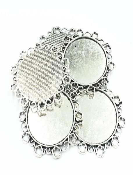 5pcs Necklace Cioncant Silver Tone Flower Flower Metal Seing Gioielli Cabochon Cameo Basetta Blancia Blank Fit 34mm Cabochons 49mm6519347