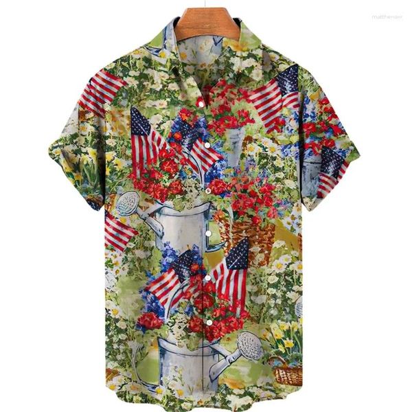 Camisas casuais masculinas Flag 3D Prinha para homens roupas engraçadas American Fahsion Arquitetura Bloups Y2K Boy Lapel Blouse Tops