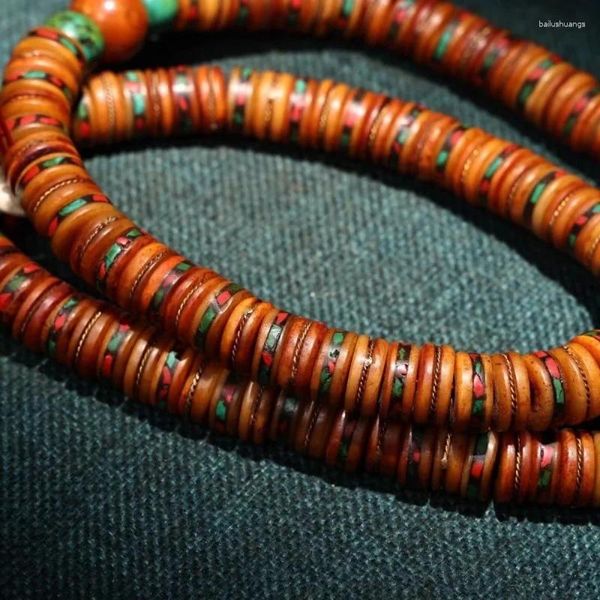 Strand Yak Bone Tibetan Spacer 108 Perle intarsiate Collegile-autografo Bracciale Etnico Canno