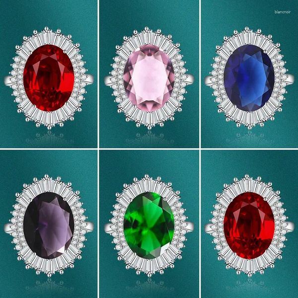 Anéis de casamento 2024 Luxo oval oval rosa rosa azul roxo de noivado verde para mulheres joias de presente de aniversário r8215