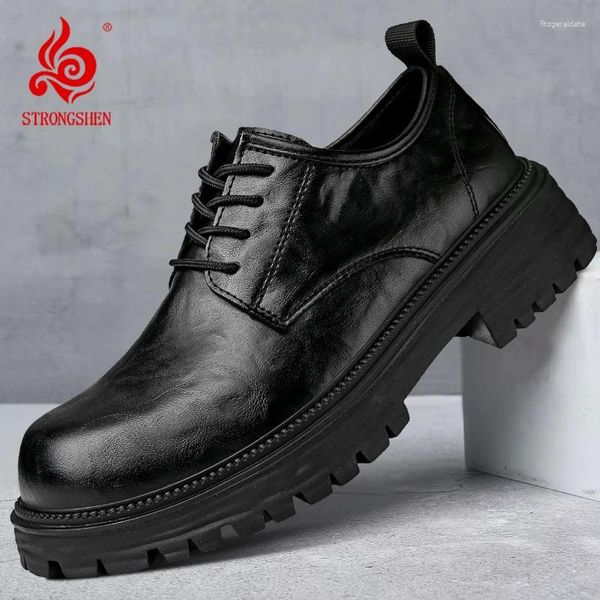 Scarpe casual Strongshen Luxury Retro Men Platform Abito in pelle fatta per scarpe da scarpa Oxfords Slip on Office Business Driving