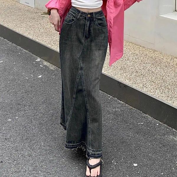 Юбки женские джинсовые юбки с высокой талией стильная a-line maxi с ретро-лоскутным дизайном с высоким закрытием на талии для любого