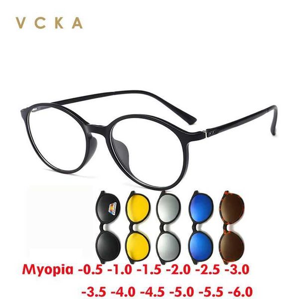 Occhiali da sole vcka retrò tondo clip myopia occhiali da sole donna uomo polarizzato UV400 occhiali da prescrizione oculare ottici da -0,5 a -10 d240429